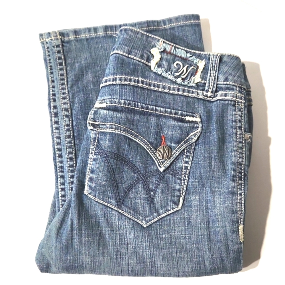 Worn Jeans Vintage Style Medium Wash Straight Loose Button Pocket Women's Size 8